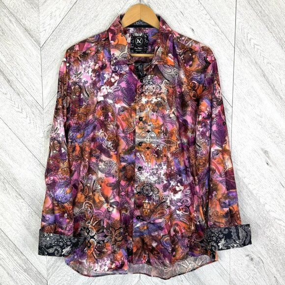 Au Noir Long Sleeve Shirt Paisley Allover Print Mens Size 2XL (6) Flip Cuff - Picture 1 of 5